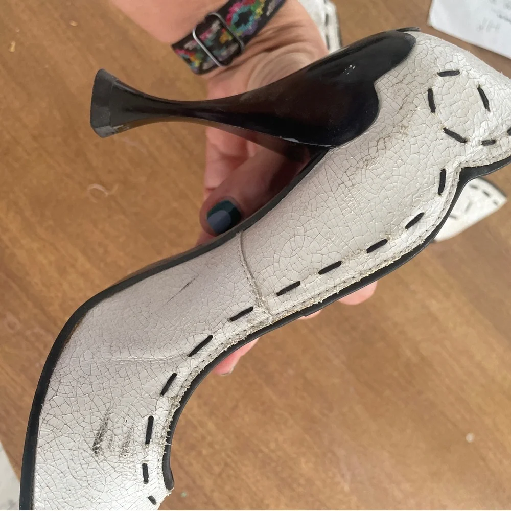 John Fluevog Audrey "Crackle" Black and White Heels - Picture 7 of 8